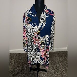 Melissa Paige Multicolor Paisley button up shirt Dress Hankerchef hem Size Large